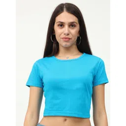 Fleximaa Blue Round Neck Crop Top-picture-29