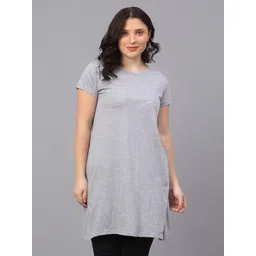 Fleximaa Cotton Round Neck Half Sleeves Opaque Maxi Longline Top-picture-24