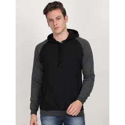 Fleximaa Men Black & Charcoal Grey Hooded Raglan Sleeves Cotton Sweatshirt-picture-37