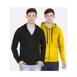 Fleximaa Men Pack of 2 Black & Yellow Hooded Sweatshirt-picture-23