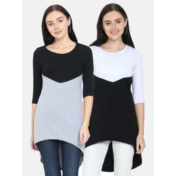 Fleximaa Pack Of 2 Black & Grey Colourblocked Pure Cotton Longline Top-picture-33
