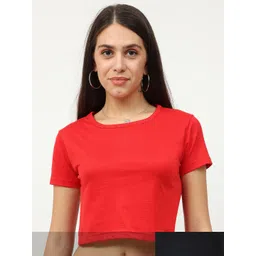 Fleximaa Pack of 2 Red & Black Half Sleeve Pure Cotton Crop Top-picture-15