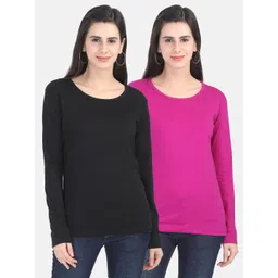 Fleximaa Women Black & Magenta Set Of 2 Cotton T-shirt-picture-36