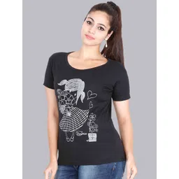 Fleximaa Women Black Printed Cotton T-shirt-picture-23