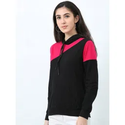 Fleximaa Women Colourblocked Hooded Cotton Sweatshirt image 2