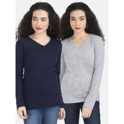 Fleximaa Women Grey & Navy Blue Pack Of 2 T-shirts-picture-21