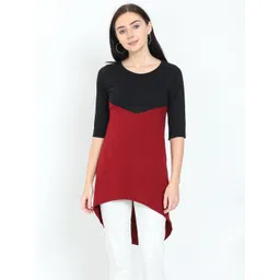 Fleximaa Women Maroon & Black Colourblocked High-Low Cotton Longline Top-picture-19
