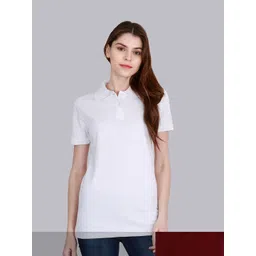 Fleximaa Women Maroon & White Solid Polo Neck Tshirt (pack of 2)-picture-19