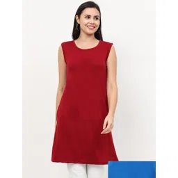 Fleximaa Women Pack of 2 Maroon & Blue Solid Round Neck Longline Pure Cotton Top-picture-23