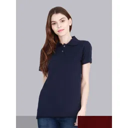 Fleximaa Women Pack of 2 Maroon & Navy Blue Polo Collar Cotton T-shirt-picture-22