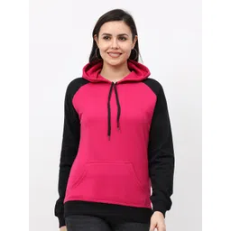 Fleximaa Women Pink & Black Colourblocked Cotton Hooded Sweatshirt-picture-16