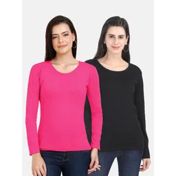 Fleximaa Women Pink & Black Set Of 2 Cotton T-shirt-picture-21