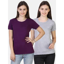 Fleximaa Women Purple & Grey Melange 2 Raw Edge T-shirt-picture-11