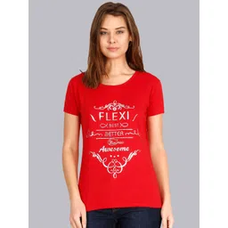 Fleximaa Women Red Printed Cotton T-shirt-picture-22