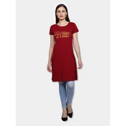 fleximaa Women Typography Round Neck Pure Cotton Maroon T-Shirt-picture-29