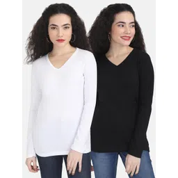 Fleximaa Women White & Black Pack Of 2 T-shirts-picture-20