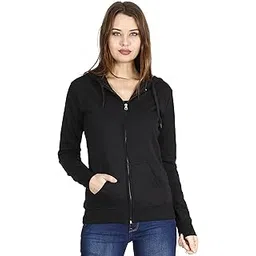 fleximaa Women's Cotton Plain Full Sleeve Hoodies Black Color-picture-30