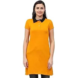 fleximaa Women's Cotton Plain Polo Neck Half Sleeve Long Top-picture-14
