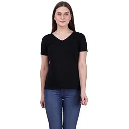 fleximaa Women's Cotton Plain V Neck Half Sleeve T-Shirt-picture-11