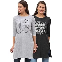 fleximaa Women's Cotton Printed Round Neck 3/4 Sleeve Long Top-picture-35