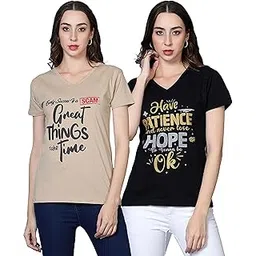 fleximaa Women's Cotton V Neck Printed Half Sleeve T-Shirt - (Pack of 2)-picture-48