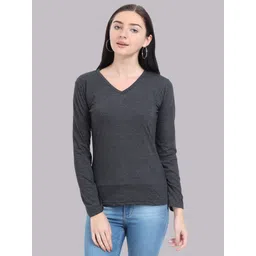 fleximaa Womens V Neck Full Sleeve Women Solid V Neck Pure Cotton Grey T-Shirt-picture-36
