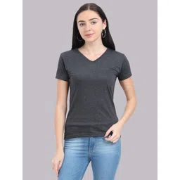 fleximaa Womens V Neck Half Sleeve Women Solid V Neck Pure Cotton Grey T-Shirt-picture-13