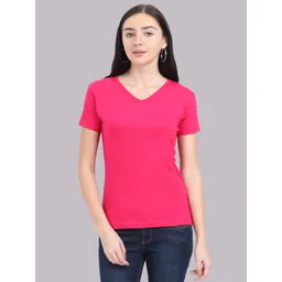 fleximaa Womens V Neck Half Sleeve Women Solid V Neck Pure Cotton Pink T-Shirt-picture-10