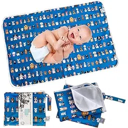 flock three Flockthree Waterproof Baby Changing Pad with Storage Bag (43.3" X 28.7") Washable Wipeable Reusable Leak Proof Diaper Travel Mat Station Changing Mattress Liner Cribs Bed Cover, Dog Family-picture-22
