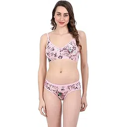 flomi Women's Floral Print Bra and Panty Set, Cotton Lingerie, Available in Mint Green, Pink, Grey-picture-27
