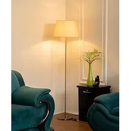 Floor Lamp Standing Modern Antique Brass Finish 5ft Height with 16 inches Off White Lampshade for Living Room Corner, Home, Hotel, Office Pack of 1-picture-20