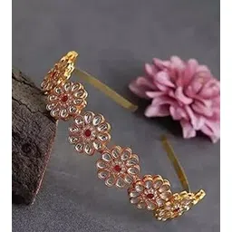 Floral Kundan Studded Matha Patti Sheesh Patti Wedding Hairband Traditional Golden Celebrity Headband Hair accessory Jewellery for Women and Girls-picture-45
