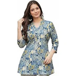 Floral Printed Multicolor Peplum Top – Cotton Blend V-Neck, Women Casual, Party & Office Look-picture-18