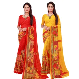 Florence Red & Yellow Printed Pure Georgette Saree-picture-28