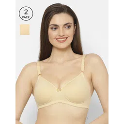 Floret 2 Pack Nude-Coloured Solid Non-Wired Lightly Padded Push-Up Bra T3052_Skin-Skin-picture-21