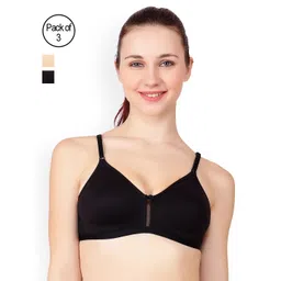 Floret Black & Beige Solid Pack Of 3 Non-Wired T-shirt Bra Katrina_Black-Skin-Black_40B-picture-35