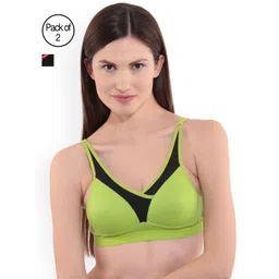 Floret Black & Lime Green Solid Non-Wired Heavily Padded Sports Bra-picture-30