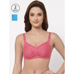 Floret Blue & Coral Non-Padded Super Support Minimizer Bra Pack Of 2  T3033_China Rose-D.Cyan_30C-picture-10