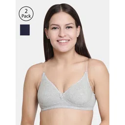 Floret Grey Melange & Navy Blue Solid Non-Wired Lightly Padded T-shirt Bra F20560-picture-23