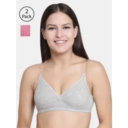 Floret Grey Melange & Pink Solid Non-Wired Lightly Padded T-shirt Bra F20560-picture-15