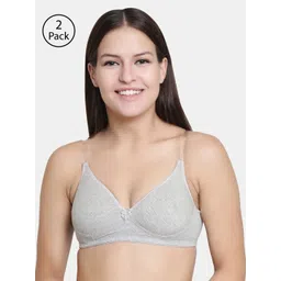 Floret Grey Melange Pack Of 2 Solid Non-Wired Lightly Padded T-shirt Bra-picture-36