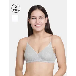 Floret Grey Set Of 2 Melange & White Solid Non-Wired Lightly Padded T-shirt Bra-picture-32