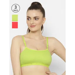 Floret Lime Green & Coral Solid Set of 3 Workout Bra 1492_Lime Green-Tomato-Lime Green-picture-40