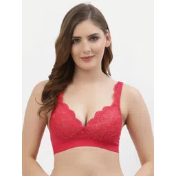 Floret Navy Blue & Red Floral Lace Bra Pack of 2 image 4