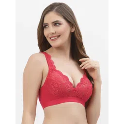 Floret Navy Blue & Red Floral Lace Bra Pack of 2 image 3