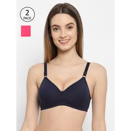 Floret Navy Blue & Red Pack of 2 Lightly Padded Non Wired T-shirt Bra-picture-12