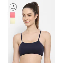 Floret Navy Blue & Rose Set Of 3 Solid Bralette Bra-picture-22