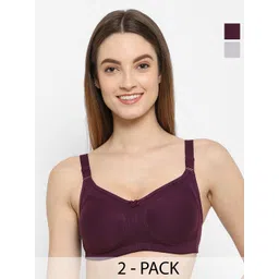 Floret Pack of 2 Back Closure Cotton Full Coverage Bra-picture-34