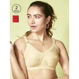 Floret Pack of 2 Beige & Red Non Wired  Bra-picture-18