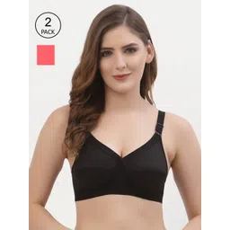 Floret Pack of 2 Black & Red Non Wired Full Coverage Cotton Everyday Bra-picture-17